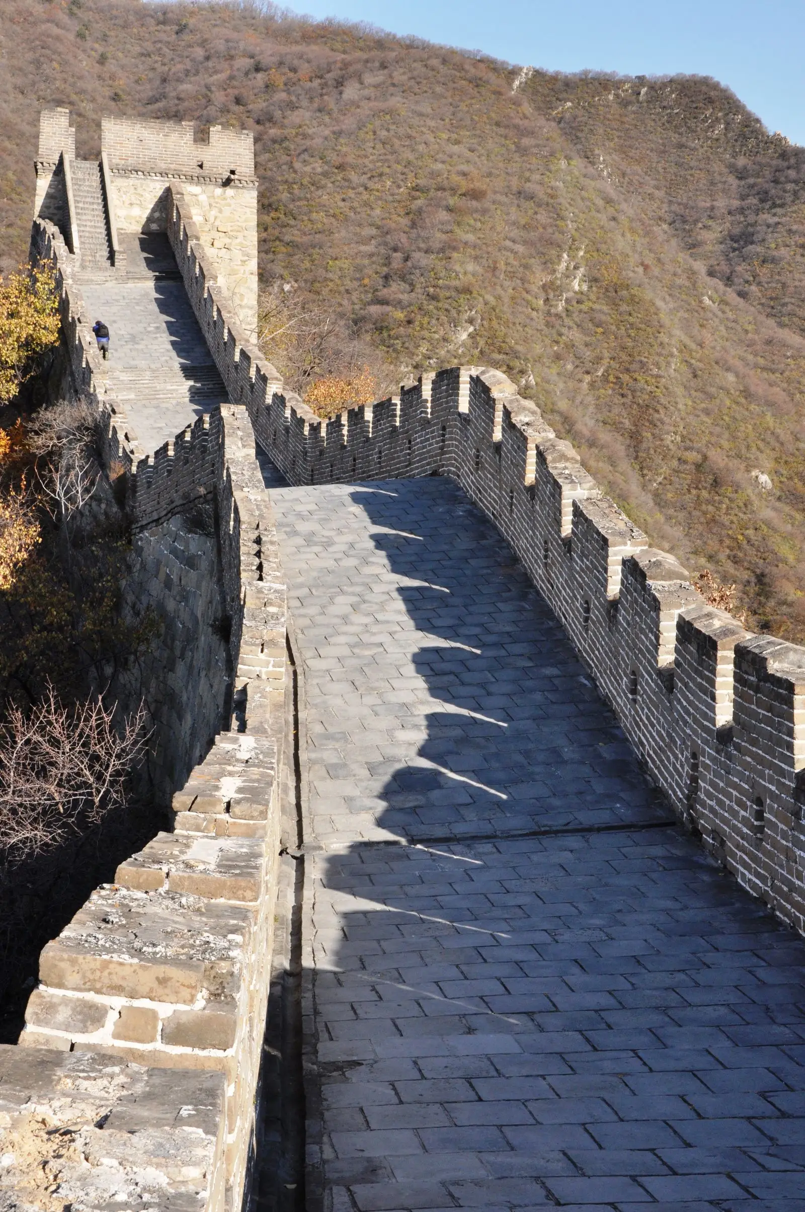 Tramo de la Gran Muralla china serpenteando entre montañas en otoño